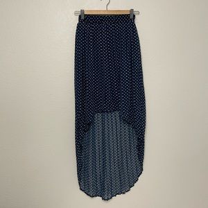Xhiliration High Low Pleated Polka Dot Skirt